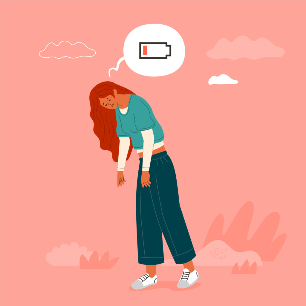 Femme qui se traîne car elle n'a plus d'énergie