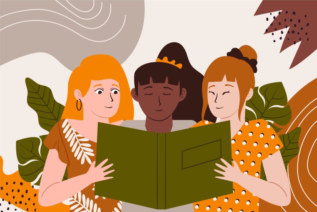 Des adolescentes captivées par la lecture d'une histoire