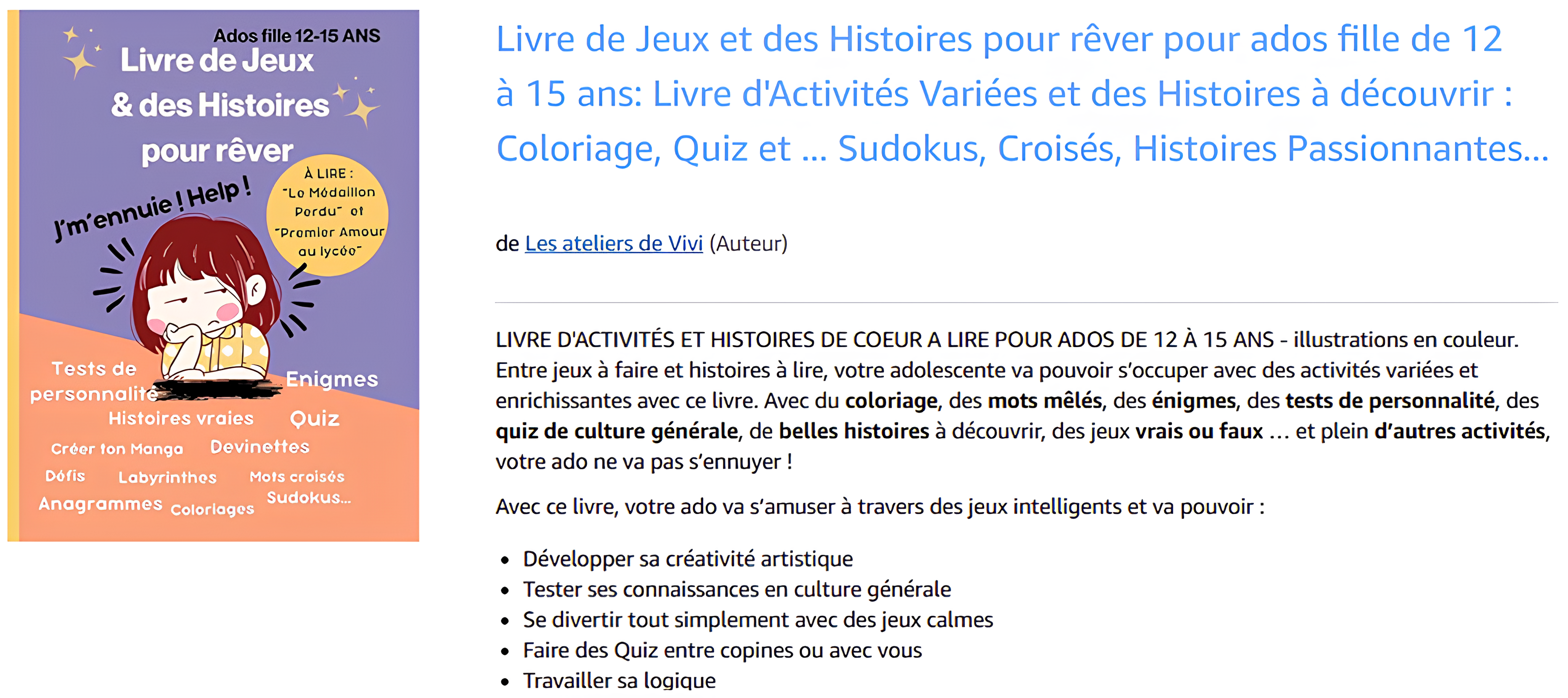 Livre de jeux et des Histoires pour rêver pour votre adolescente