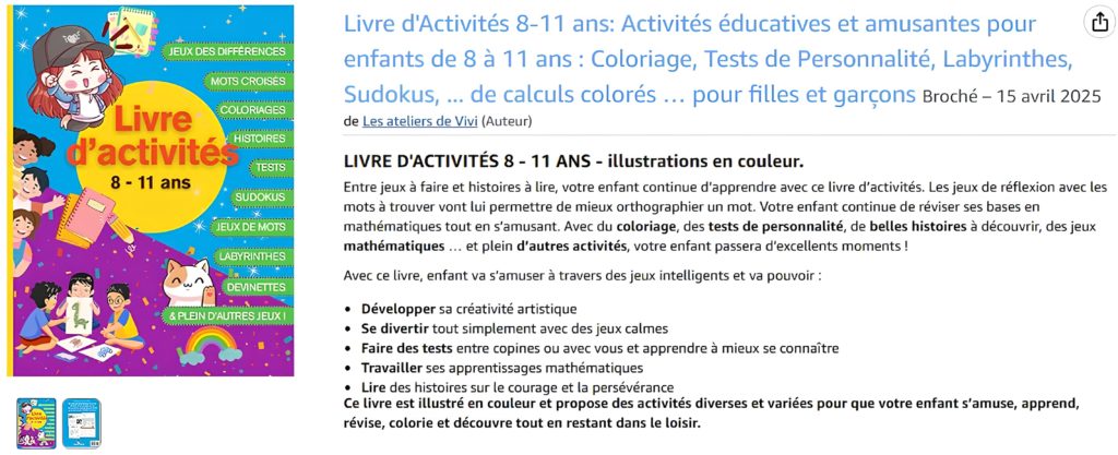 Fiche produit sur Amazon du livre